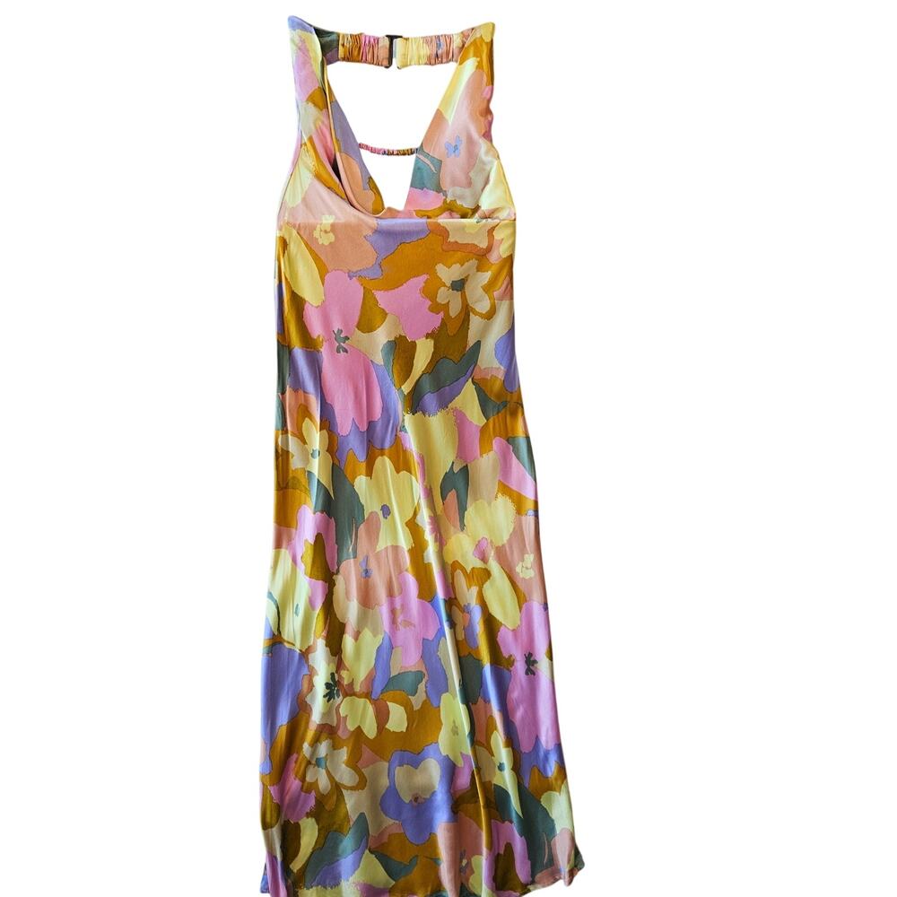 ASTR The Label Yellow Multicolor Floral Strapless Satin Maxi Dress Medium Artsy - Picture 2 of 12